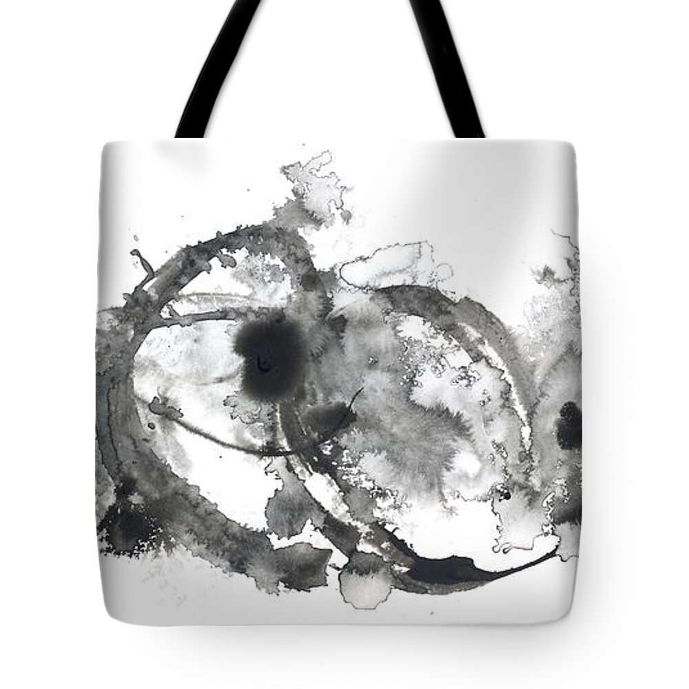 Ink Tote Bag featuring the painting Together - Black and White Abstract Ink Painting by Modern Abstract