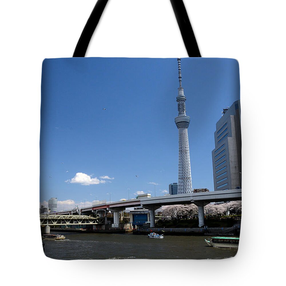 Communications Tower Tote Bag featuring the photograph Tokyo Sky Tree And Sumida-gawa River by Kaoru Hayashi