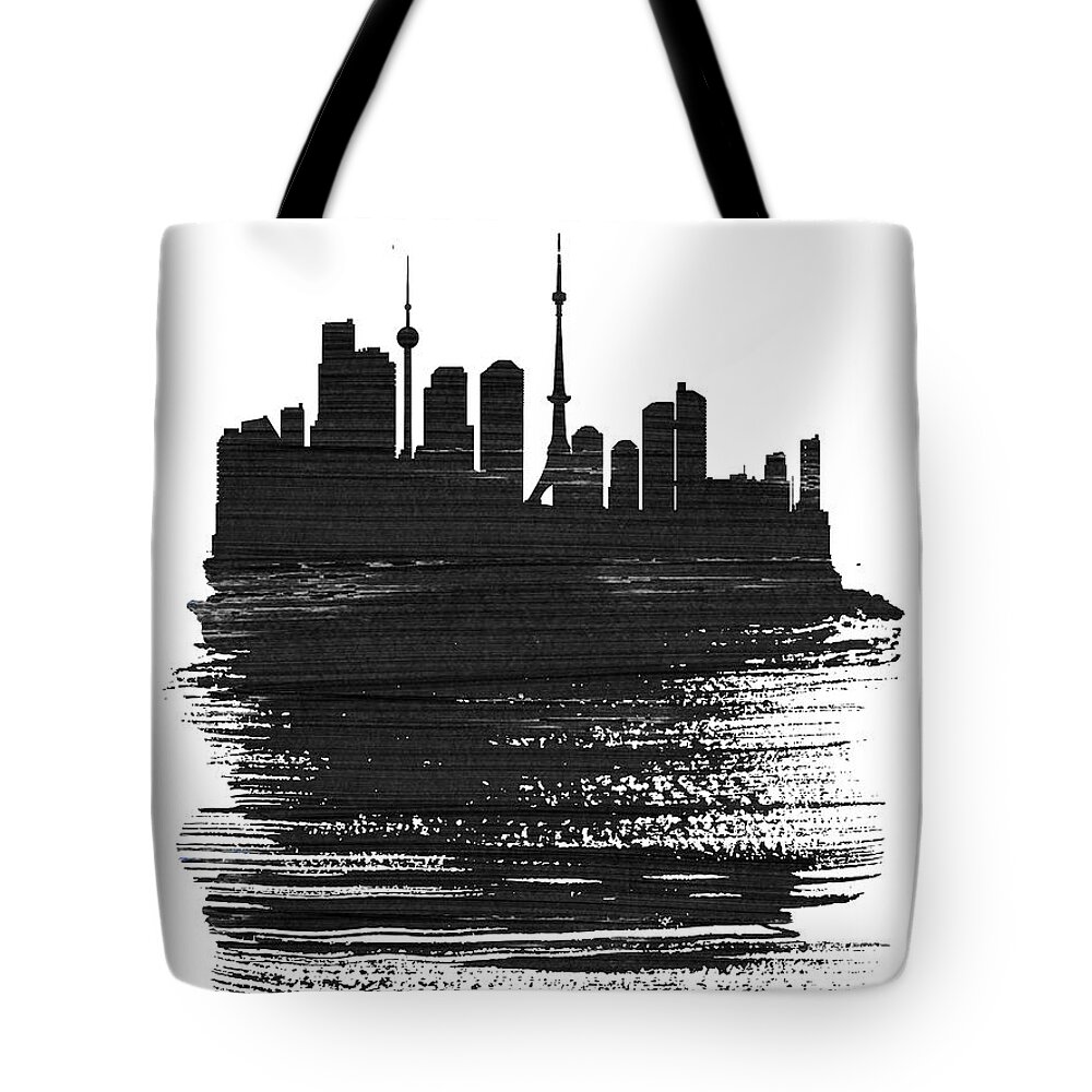 Tokyo Tote Bag featuring the mixed media Tokyo Skyline Brush Stroke Black by Naxart Studio