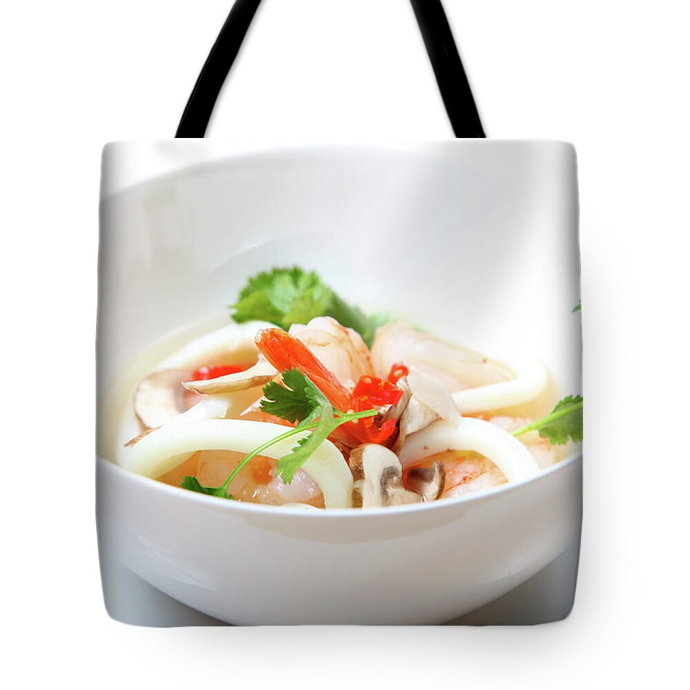 White Background Tote Bag featuring the photograph Tom Yum Goong, Hot And Sour Soup by Lori Andrews