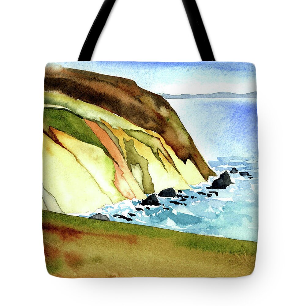 Watercolor Tote Bag featuring the painting Tomales Trail, Point Reyes National Seashore, CA Plein Air by Catherine Twomey