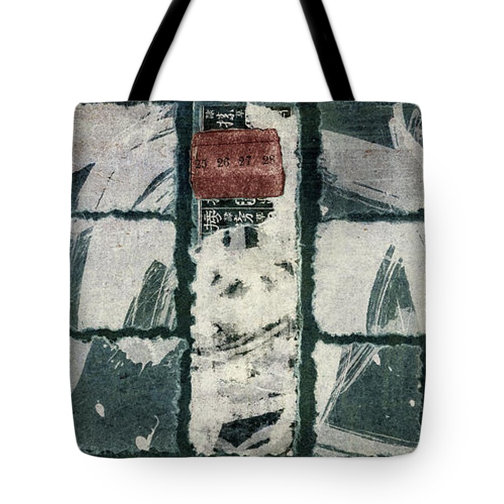 Squares Tote Bag featuring the mixed media Torn Squares Collage by Carol Leigh