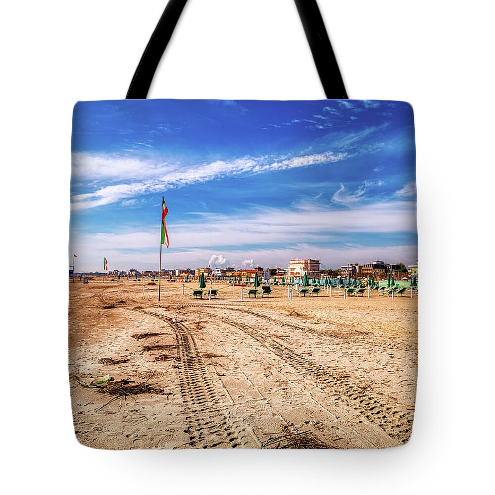 Adriatic Tote Bag featuring the photograph Tracks On Seaside by Vivida Photo PC