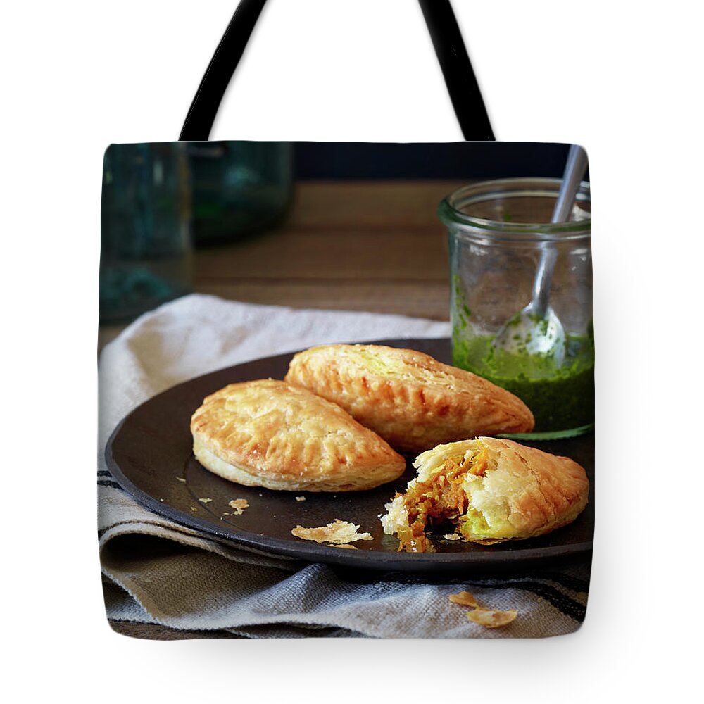 Napkin Tote Bag featuring the photograph Traditional Empanadas Made With Pumpkin by Annabelle Breakey