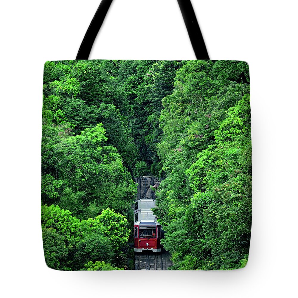 Train Tote Bag featuring the photograph Train Passing Forest by Jacky Lee