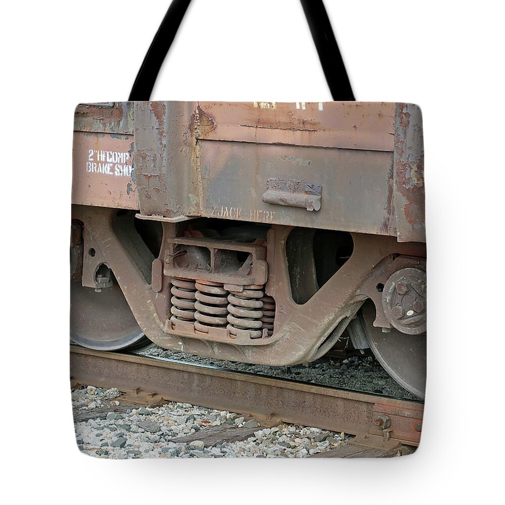 Train Wheels On Track Tote Bag featuring the photograph Train Wheels on Track by Connie Fox