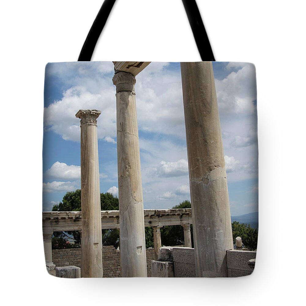 Bergama Tote Bag featuring the photograph Trajaneum of the acropolis by Steve Estvanik
