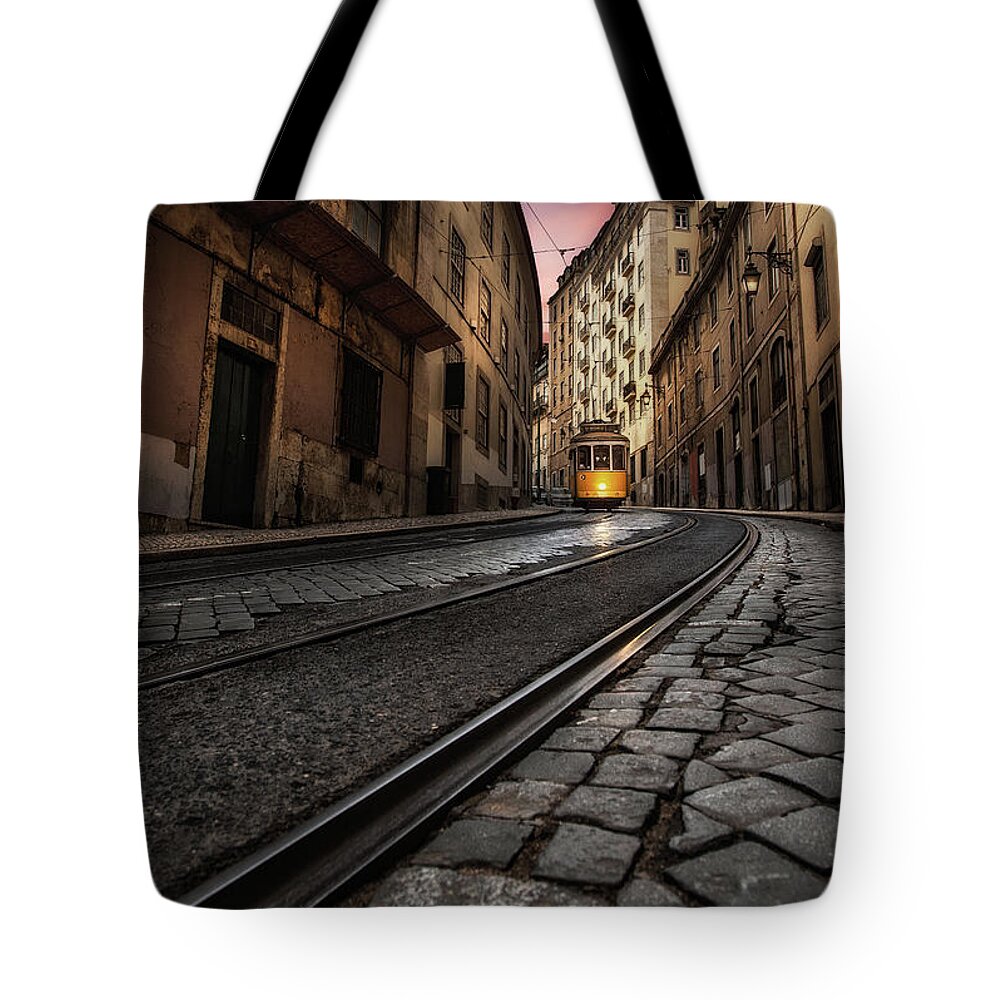 Lisbon Tote Bag featuring the photograph Tram 28 by Jorge Maia