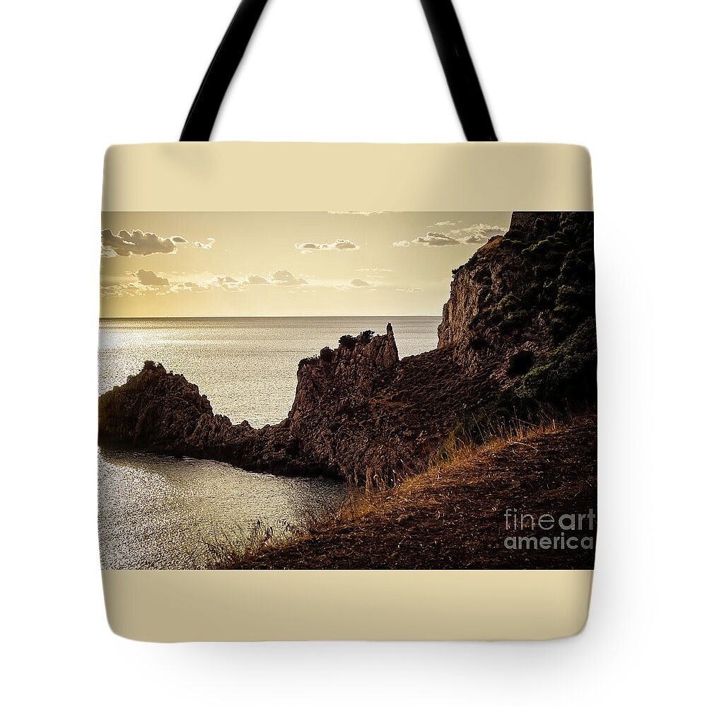 Tranquil Mediterranean Sunset Tote Bag featuring the photograph Tranquil Mediterranean Sunset  by Prints of Italy