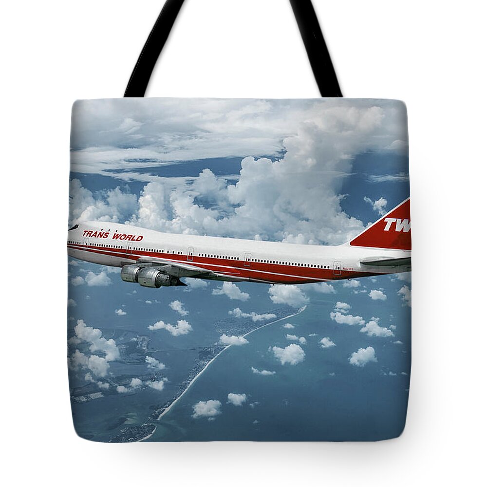 Trans World Airlines Tote Bag featuring the mixed media Trans World Airlines Boeing 747-131 by Erik Simonsen