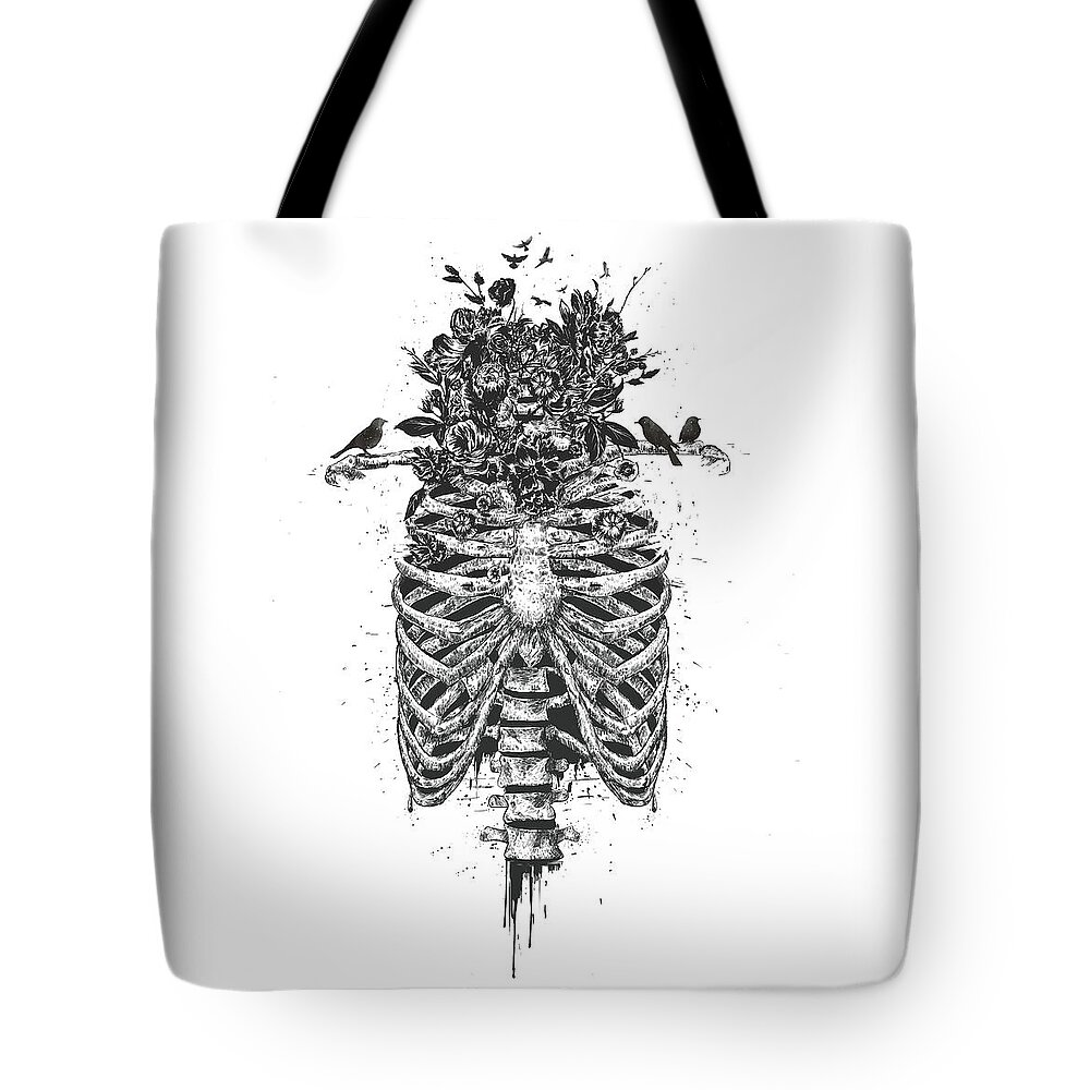 Skeleton Tote Bag featuring the drawing Tree of life by Balazs Solti