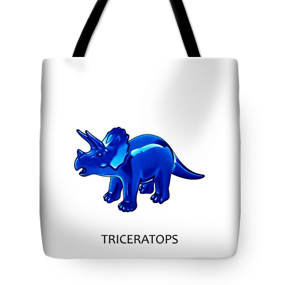 Triceratops Tote Bag featuring the painting Blue Triceratops with Text by Christopher Spicer