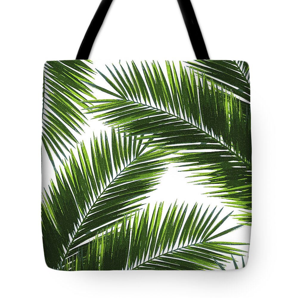 Tropical Palm Leaf Tote Bag featuring the mixed media Tropical Palm Leaf Pattern 1 - Tropical Wall Art - Summer Vibes - Modern, Minimal - Green by Studio Grafiikka