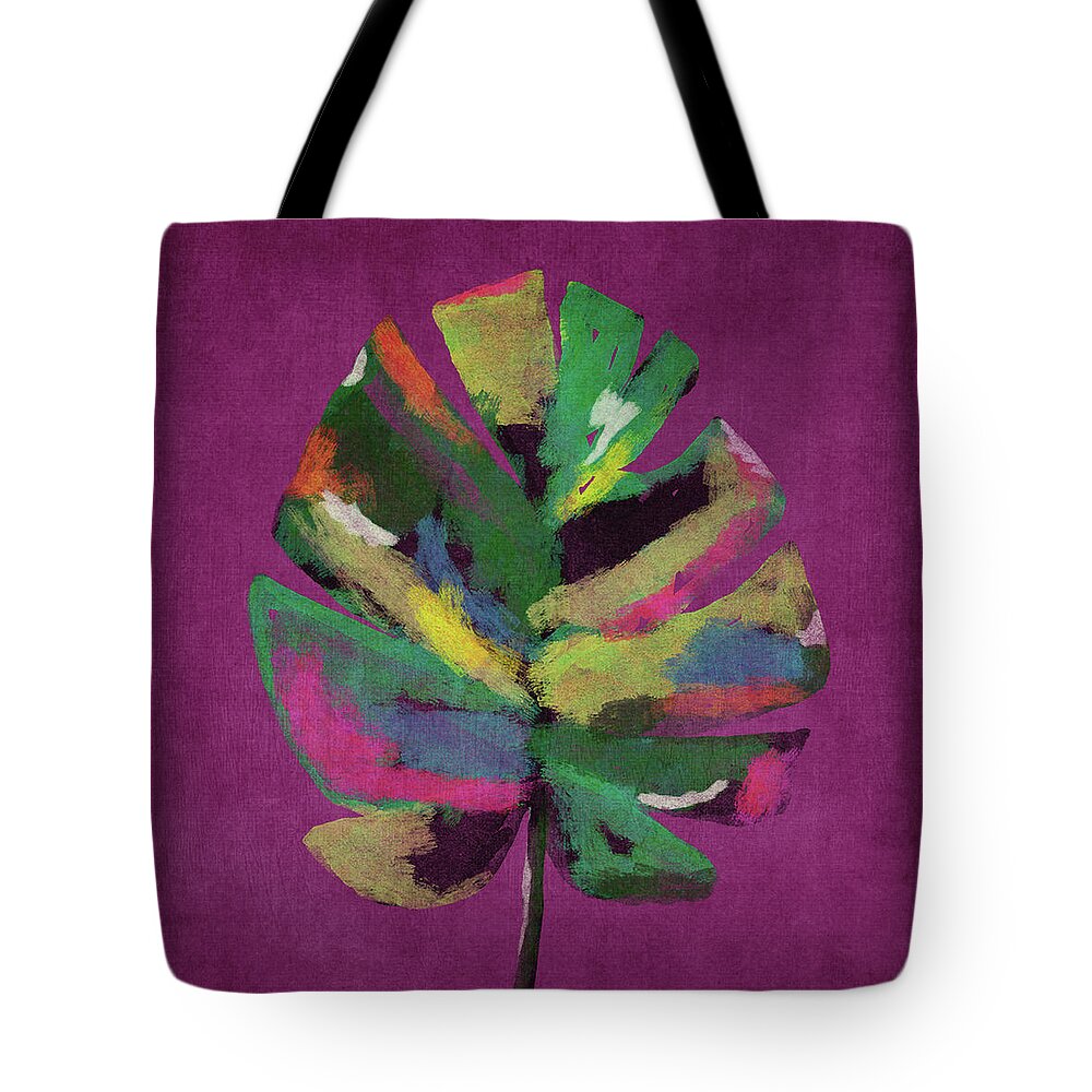 Tropical Tote Bag featuring the painting Tropical Palm Leaf Purple- Art by Linda Woods by Linda Woods