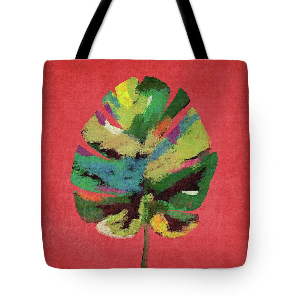 Tropical Tote Bag featuring the painting Tropical Palm Leaf Red- Art by Linda Woods by Linda Woods
