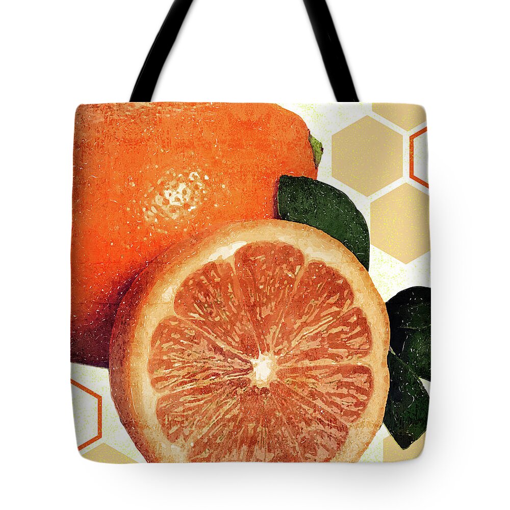 Orange Tote Bag featuring the mixed media Tropical Print - Orange, Grapefruit, Tangerine - Modern Wall Art Print - Tropical Poster by Studio Grafiikka