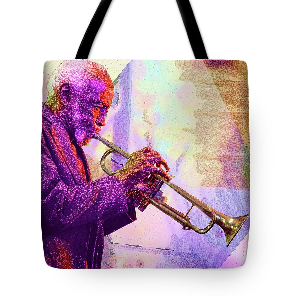 Trumpet Tote Bag featuring the photograph Trumpet Player by Jessica Levant