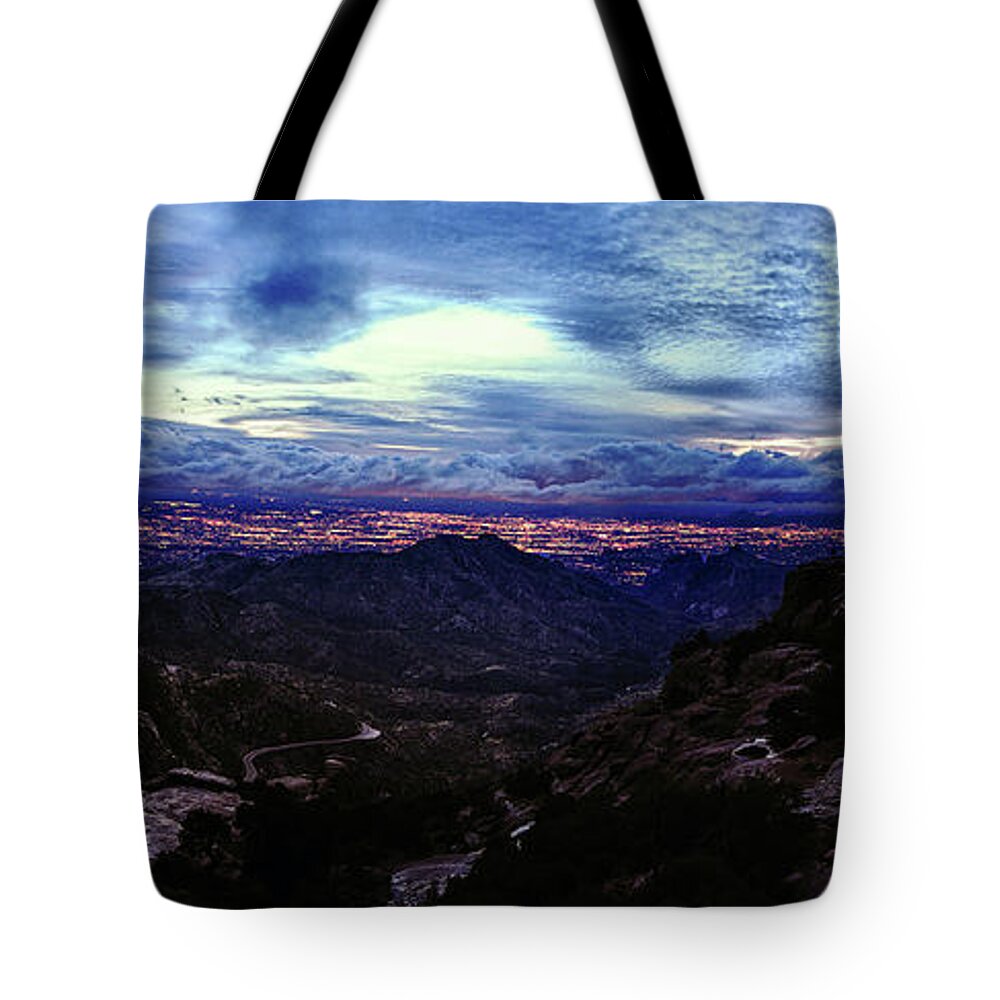 Tucson Tote Bag featuring the photograph Tucson Twilight Panorama by Chance Kafka