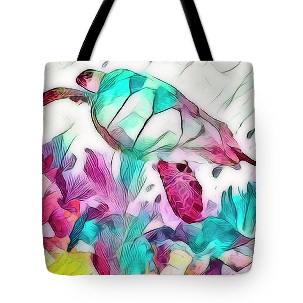 Cove Tote Bag featuring the photograph Turtle at the Reef Soft Watercolors by Debra and Dave Vanderlaan