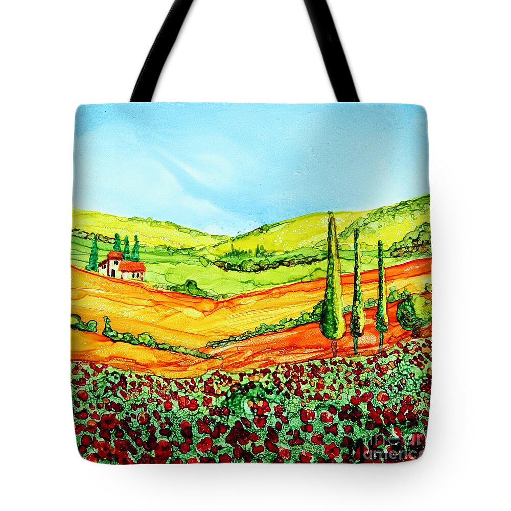 Tuscany Tote Bag featuring the painting Tuscan Countryside by Maria Barry