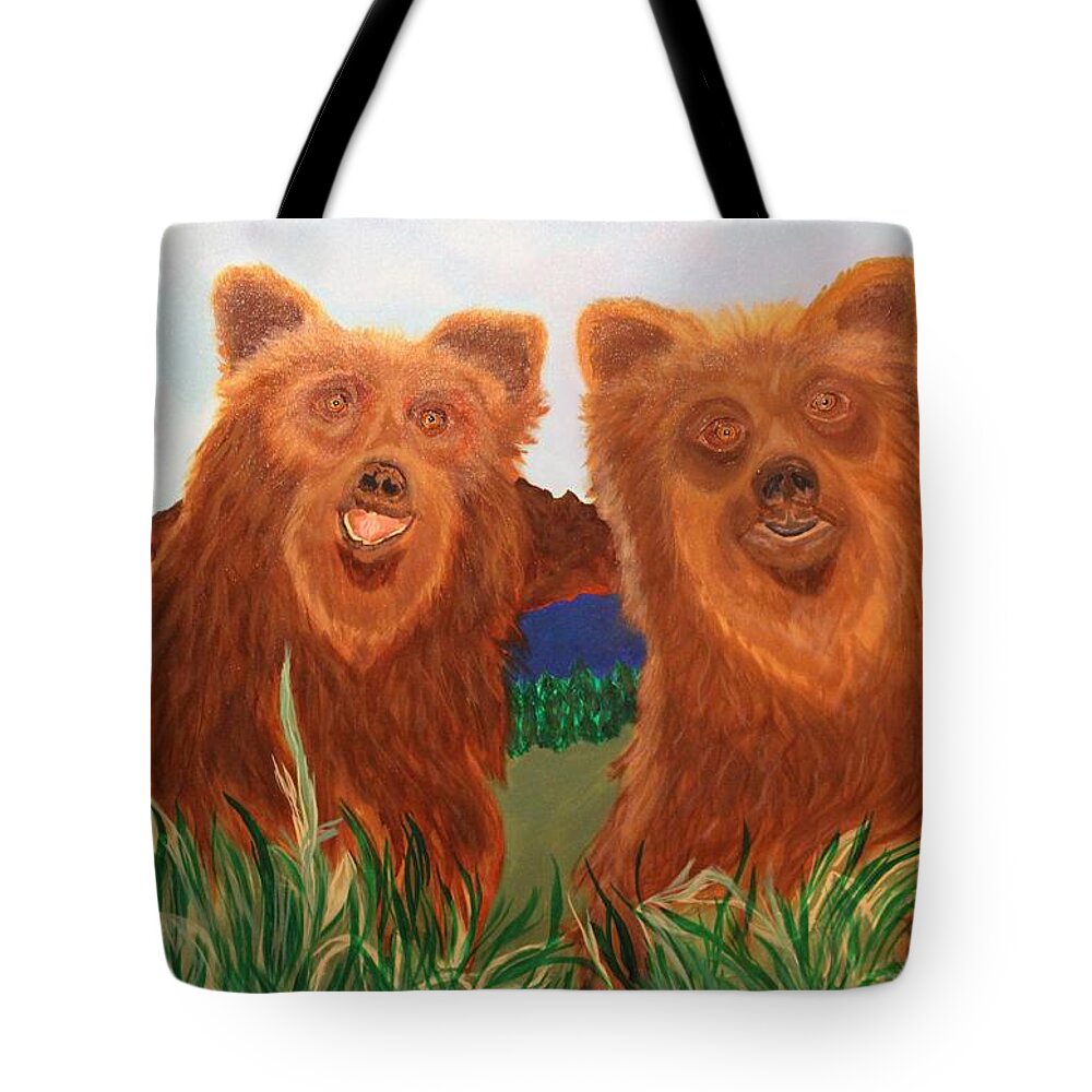 Bears Tote Bag featuring the painting Two Bears in a Meadow by Bill Manson