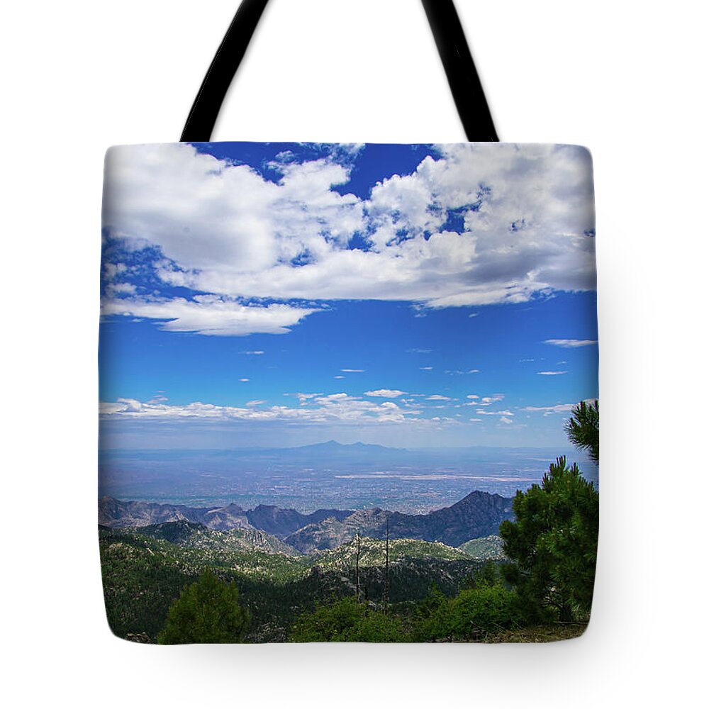 Mountains Tote Bag featuring the photograph Two Peaks by Melisa Elliott