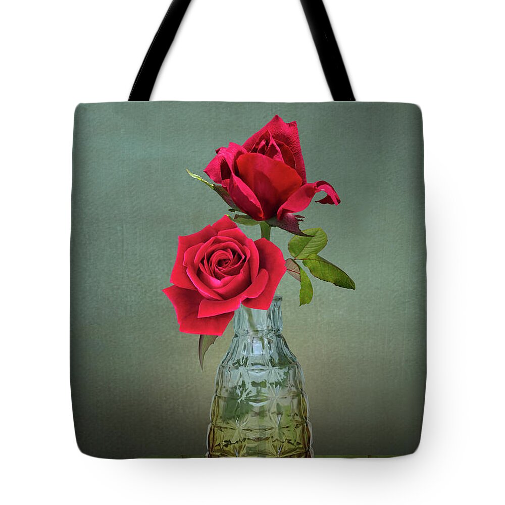 Roses Tote Bag featuring the digital art Two Red Roses by M Spadecaller