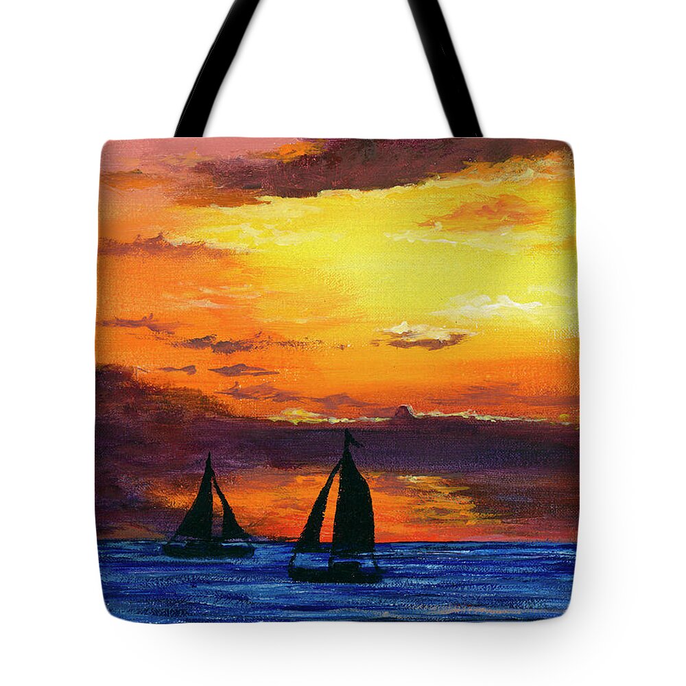 Sailboats Tote Bag featuring the painting Two Sailboats by Darice Machel McGuire