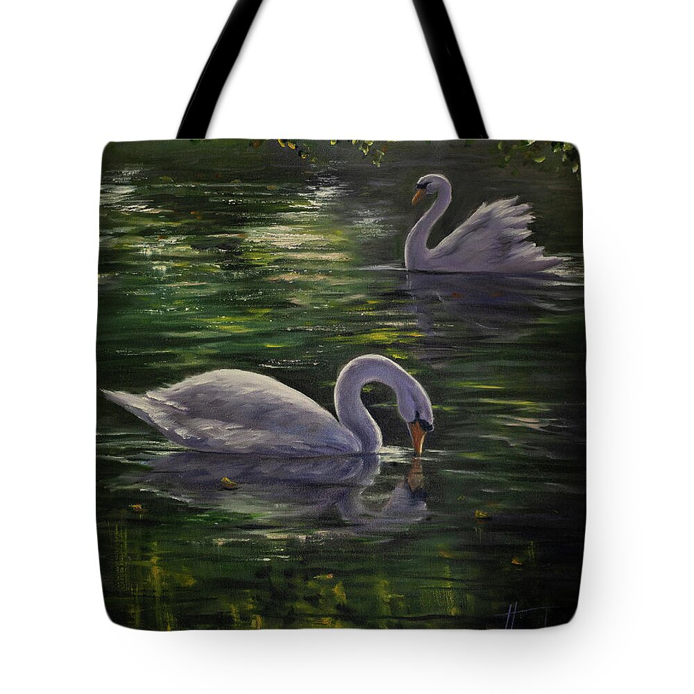 Two Swans Tote Bag featuring the painting Serenity Swans by Lynne Pittard