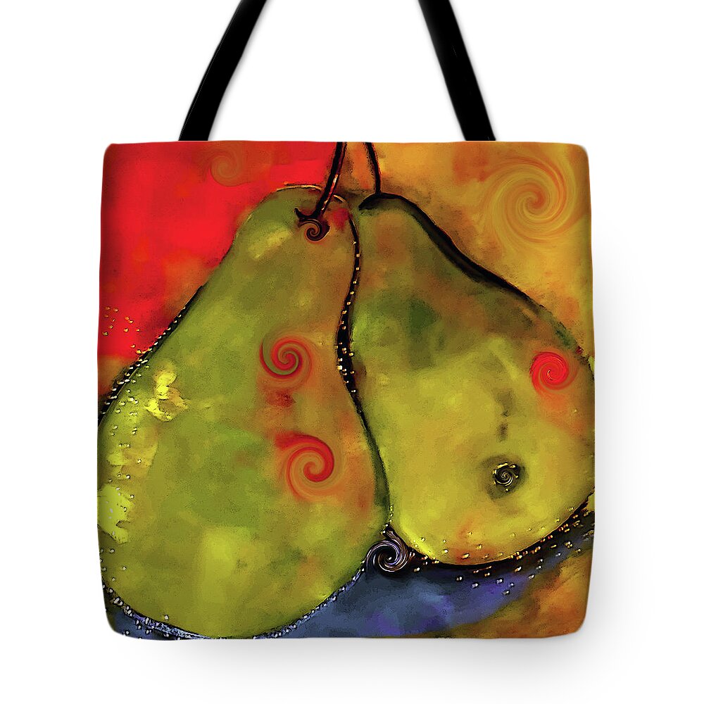 Pears Tote Bag featuring the digital art Two Twirly Pears Painting by Lisa Kaiser