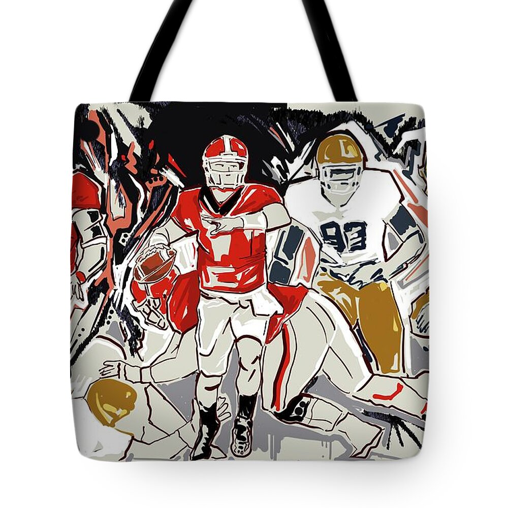 Uga Football Tote Bag featuring the painting UGA Notre Dame by John Gholson