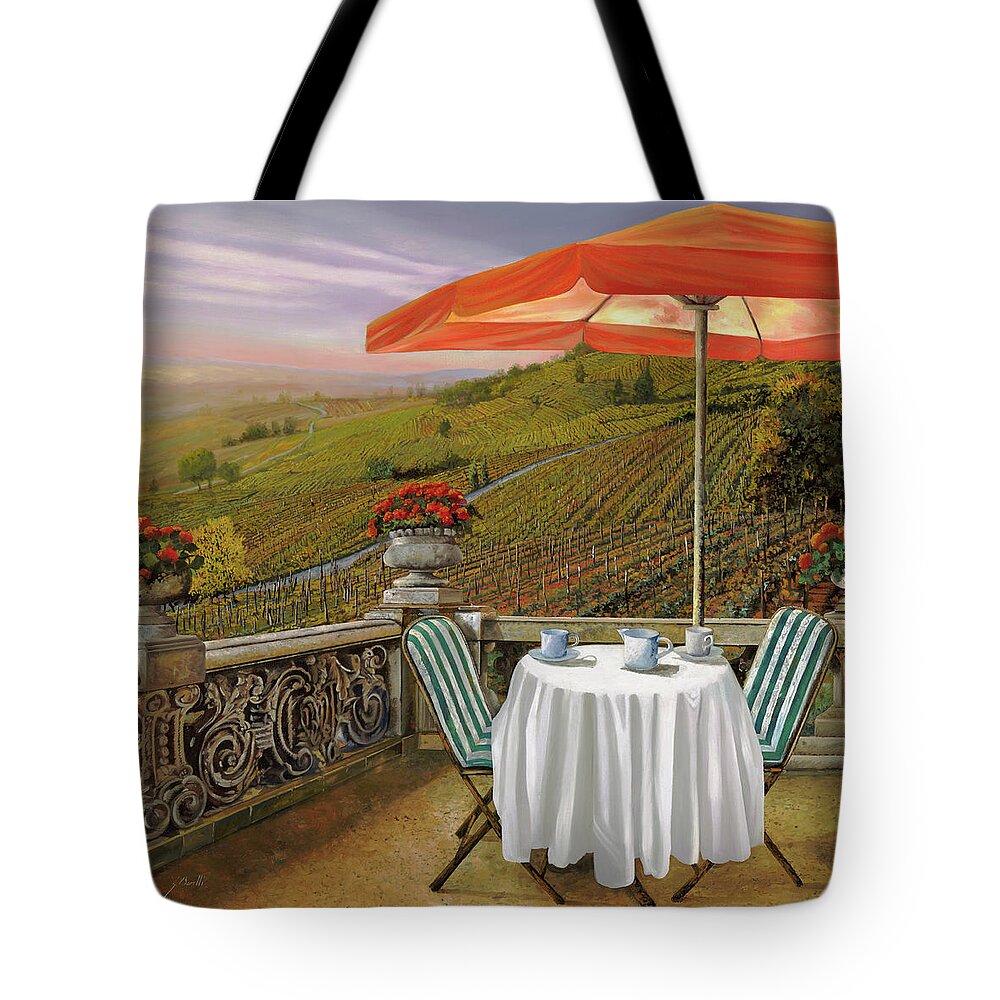 Vineyard Tote Bag featuring the painting Un Caffe' Nelle Vigne by Guido Borelli
