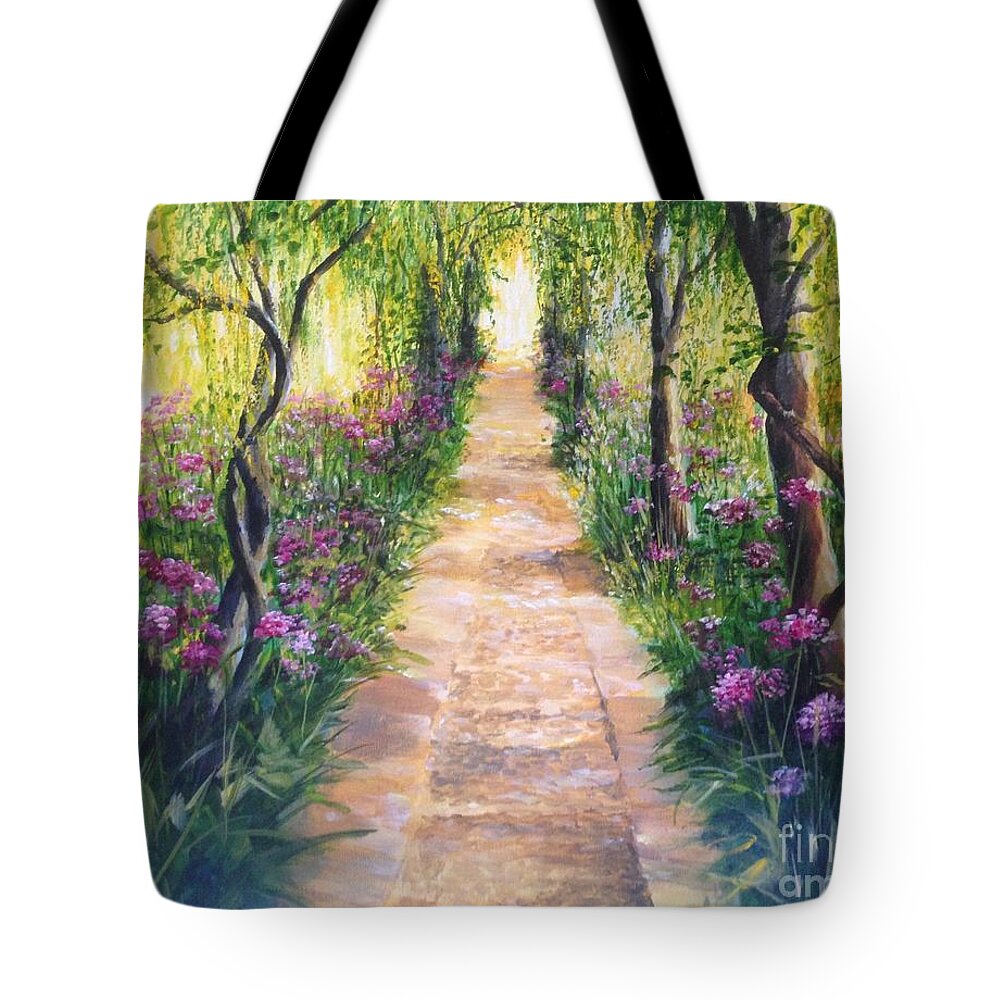Laburnums Tote Bag featuring the painting Under the Laburnums Barnsley House England by Lizzy Forrester
