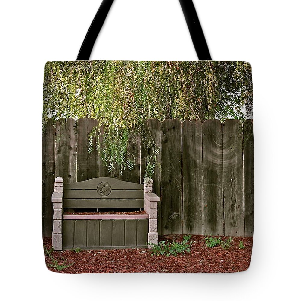 Bench Tote Bag featuring the photograph Under the Pepper Tree by Michele Myers