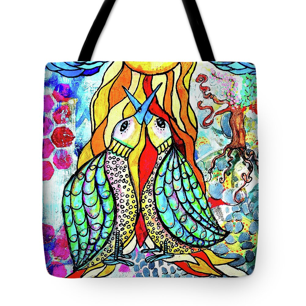 Sun Tote Bag featuring the mixed media Under the Sun by Mimulux Patricia No