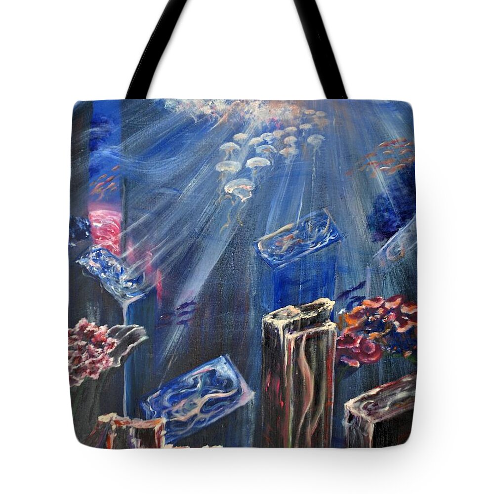 Sea Tote Bag featuring the painting Underwater World by Medea Ioseliani