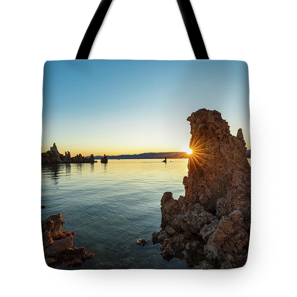Estock Tote Bag featuring the digital art United States, California, Mono Lake Tufa State Reserve, Tufa Formations On Mono Lake At Sunrise by Markus Lange