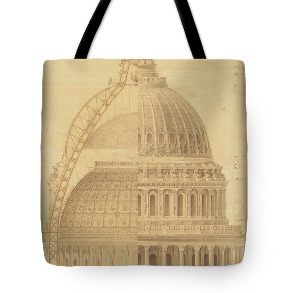 Thomas Ustick Walter Tote Bag featuring the drawing United States Capitol, Section of Dome, 1855 by Thomas Ustick Walter