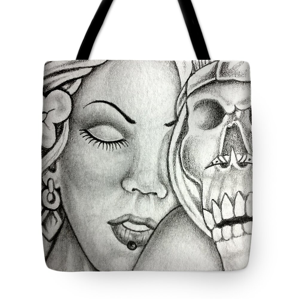 Mexican American Art Tote Bag featuring the drawing untitled Highlighted by Abraham Reasons Ledesma