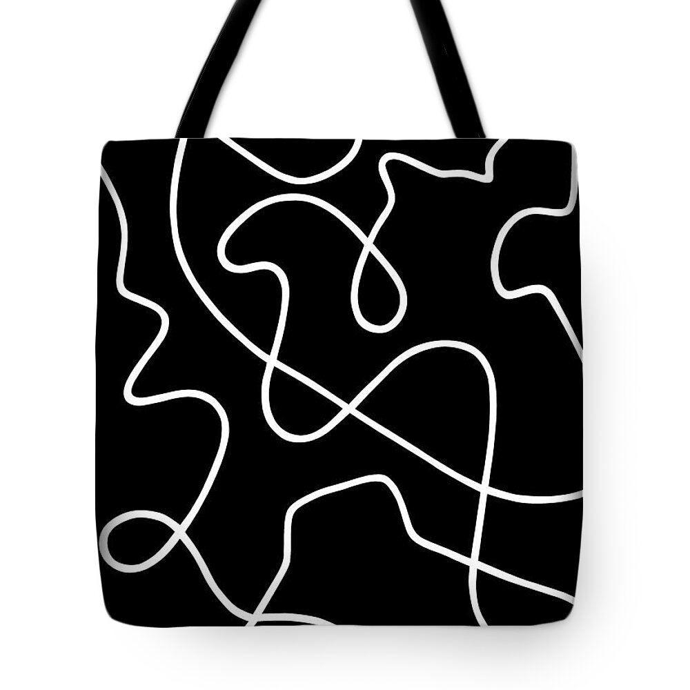 Nikita Coulombe Tote Bag featuring the painting Untitled II white line on black background by Nikita Coulombe