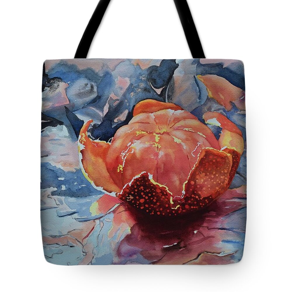 Tangerine Tote Bag featuring the painting Unwrapped by Celene Terry