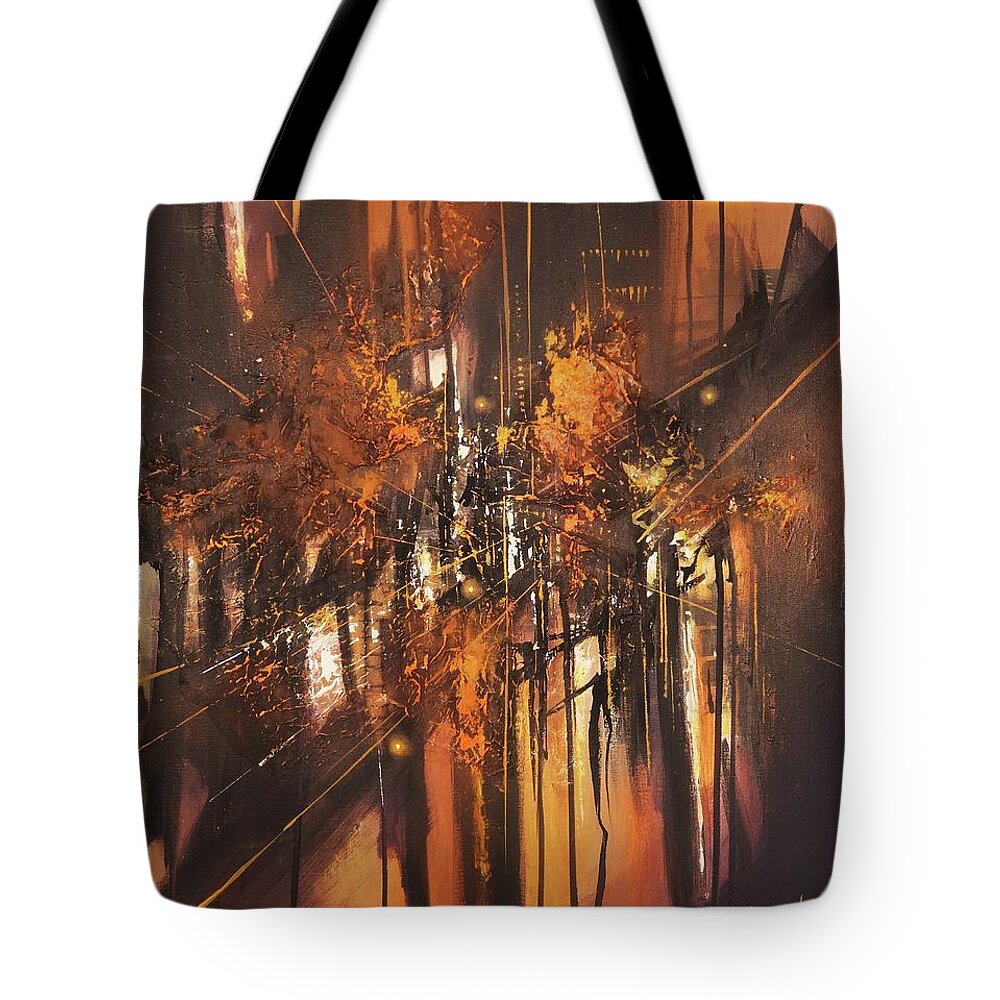 Abstract Tote Bag featuring the painting Urban Nocturne by Tom Shropshire