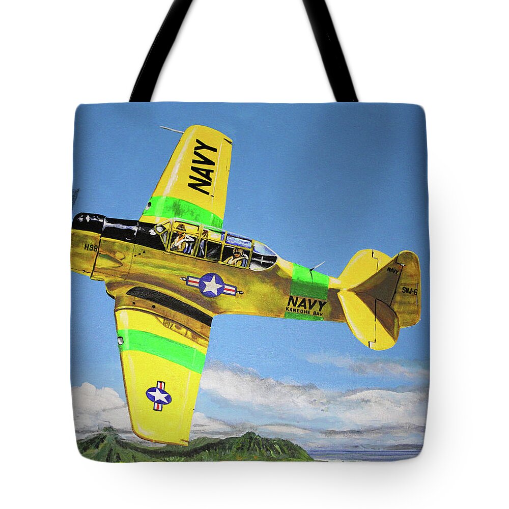 Airplane Tote Bag featuring the painting U S Navy S N J 6- Kaneohe Bay by Karl Wagner