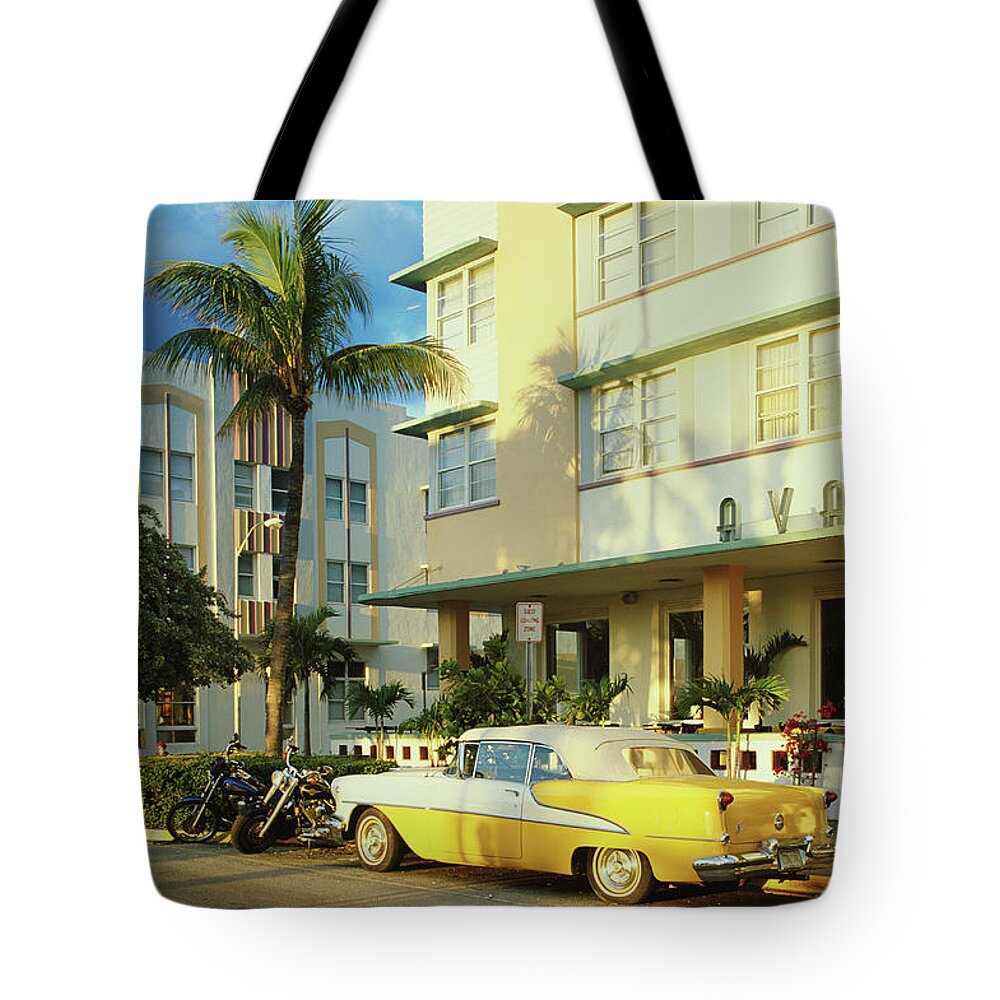 Hotel Tote Bag featuring the photograph Usa, Florida, Miami, South Beach Street by Peter Adams