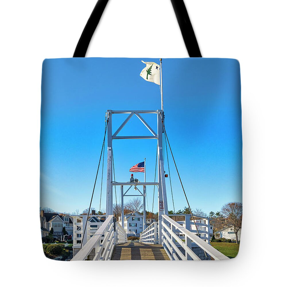 Estock Tote Bag featuring the digital art Usa, Maine, Ogunquit Perkins Cove Bridge by Claudia Uripos