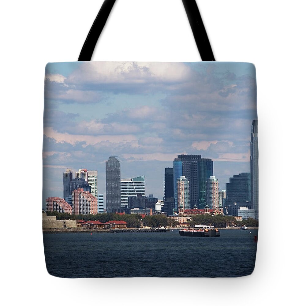 Outdoors Tote Bag featuring the photograph Usa, New York City, Skyline With Statue by Fotog