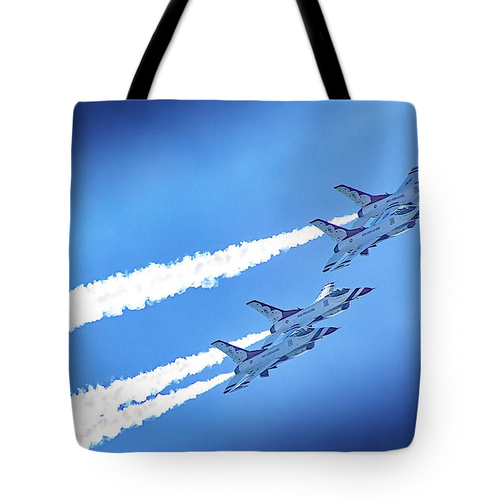 Thunderbirds Tote Bag featuring the photograph USAF Thunderbird Demonstration Squadron 9 by Donald Pash