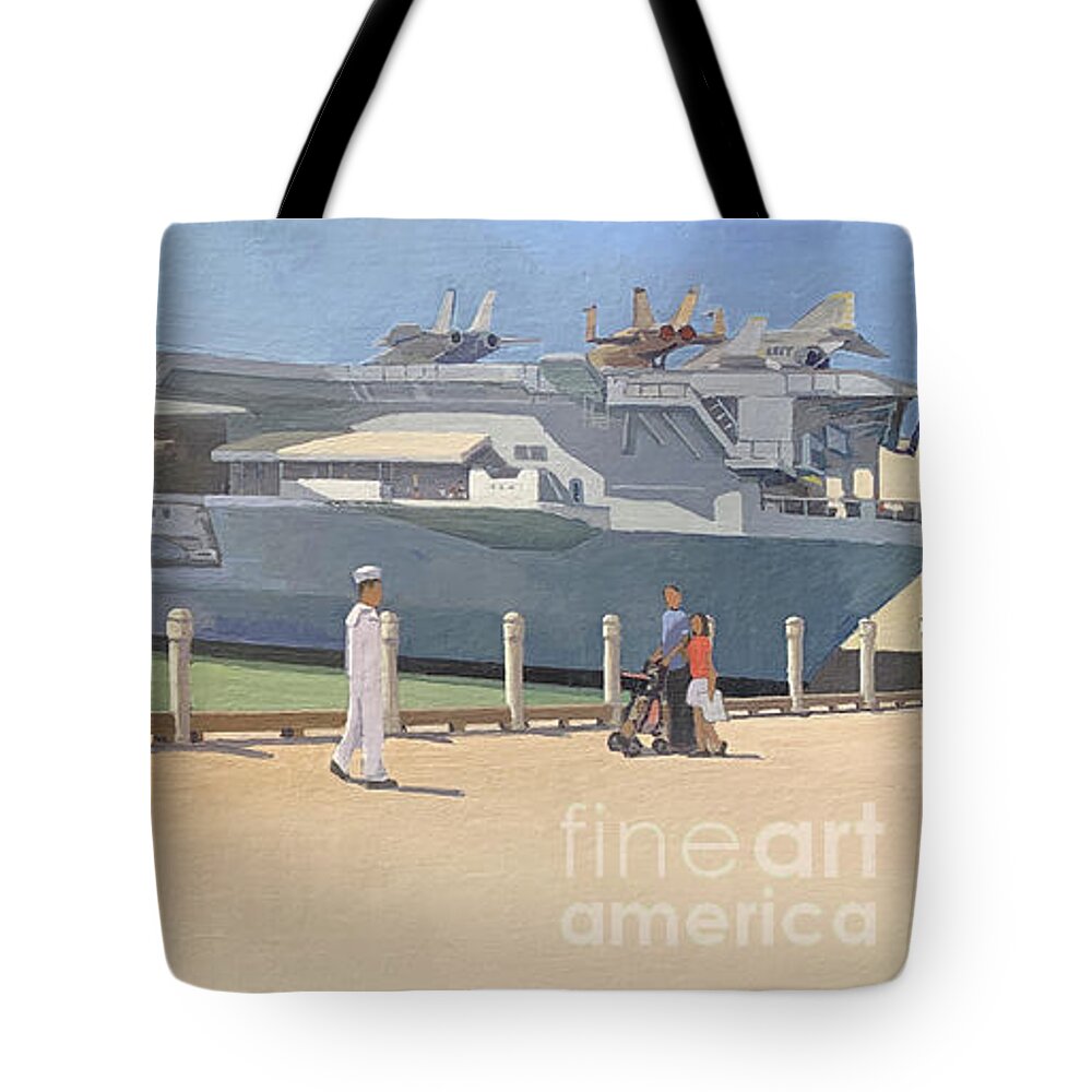 Uss Midway Tote Bag featuring the painting USS Midway San Diego California by Paul Strahm