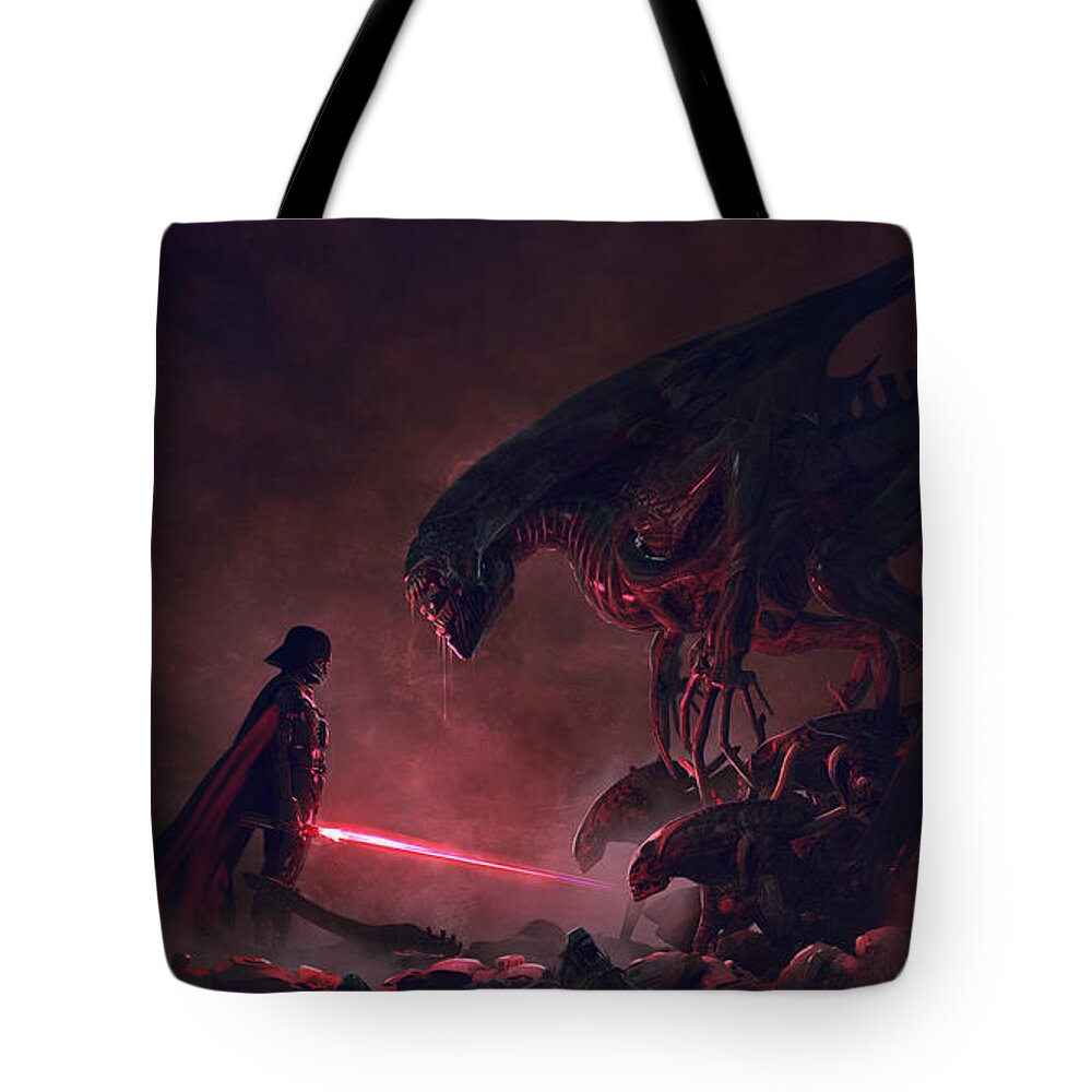 Star Wars Tote Bag featuring the digital art Vader vs Aliens 1 by Guillem H Pongiluppi