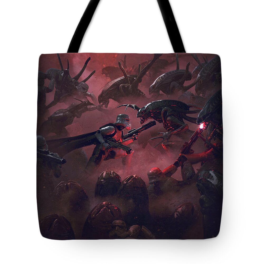 Star Wars Tote Bag featuring the digital art Vader vs Aliens 5 by Guillem H Pongiluppi